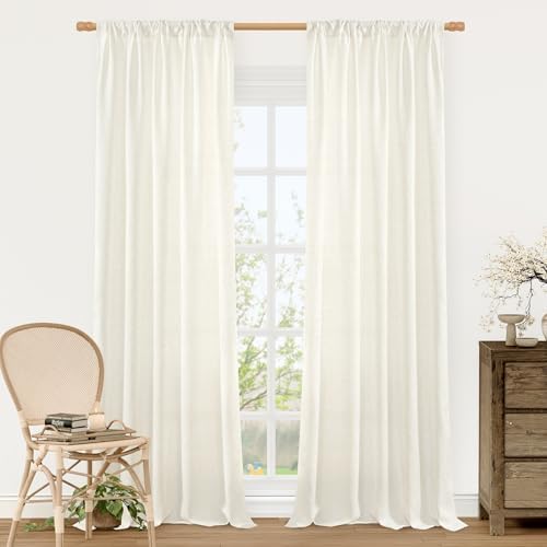 LAMIT Cream Linen Light Filtering Curtains 84 Inches Long for Living Room by LAMIT