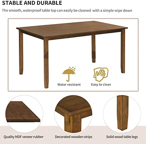 6-Piece Dining Room Table Set, Rustic Farmhouse Wood Dining Table Set with Rectangular Table 4 Upholstered Padded Chairs and 1 Padded Bench, Dining Set for Family of 4-6 People - Image 6