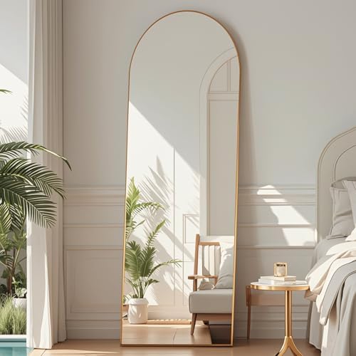 DMWOODFL 58"x18" Arched Full Length Mirror - Floor Standing or Wall Mounted with Stand, Aluminum Frame & Shatter-Proof Glass, Gold Freestanding Mirror for Bedroom, Living Room, Entryway Decor - Image 6