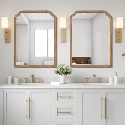 WallBeyond 28" x 40" Wood Bathroom Mirror for Wall Mounted, Rustic Rounded Corner Vanity Mirror for Entryway, Living Room or Bedroom Home Decorative [28" x 40" Honey-Colored] - Image 2