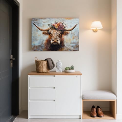 Canvas Wall Art Decor Modern Wall Art Picutures for Living Room Artwork for Wall Decor Vintage Wall Art Decor Highland Cow Wall Art Prints Artwork for Walls Home Bedroom Office Decorations 32" X 48" - Image 4