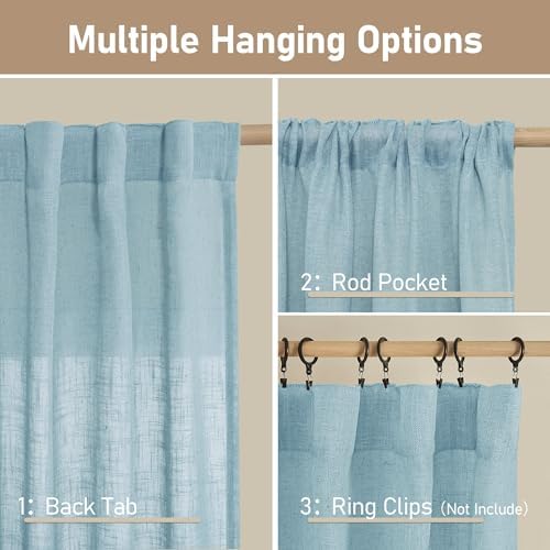 LAMIT Stone Blue Linen Curtains 54 Inch Length 2 Panels for Bedroom - Image 3