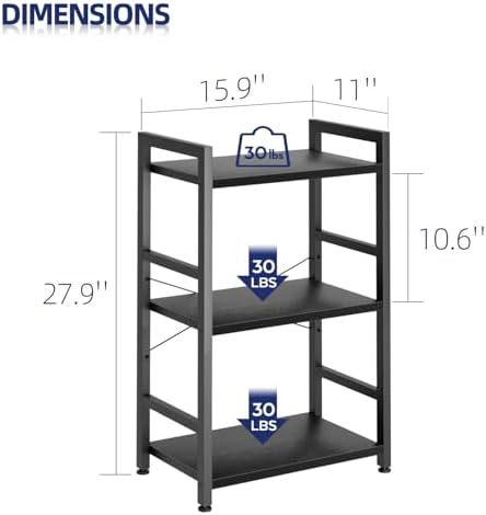 NUMENN 3 Tier Slim Bookshelf, Tall Freestanding Open Storage Bookcase, Black - Image 3