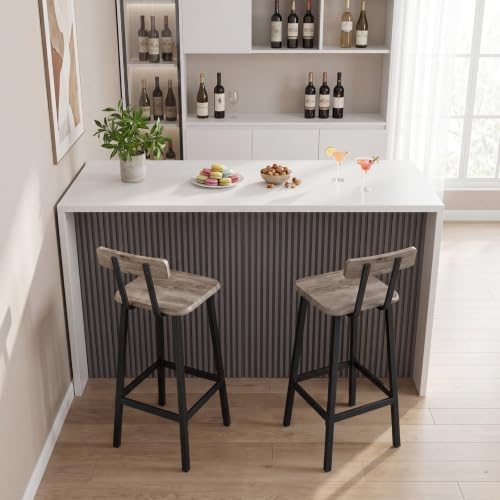 MAHANCRIS Bar Stools, Set of 2 Bar Chairs with Backrest and Footrest, 26" Breakfast Chairs, Counter Stools for Bar, Living Room, Kitchen, and Dining Room, Greige BAHG05101 - Image 3