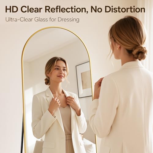 Antok Full Length Mirror, 56"x14" Floor Mirror with Stand, Gold, Arched - Image 2
