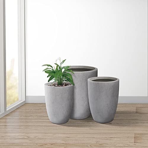 Kante 18.1",20.5",22.4" H Tall Round Concrete Planters Set of 3, Outdoor Indoor Modern Decorative Plant Pots with Drainage Hole & Rubber Plug for Home & Garden Natural Concrete - Image 7