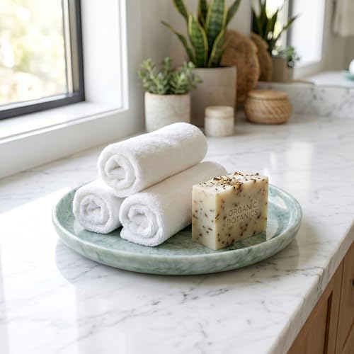 YKAJO Ocean Teal Round Marble Tray, 10" Deep Catchall Vanity Organizer Dish - Image 7