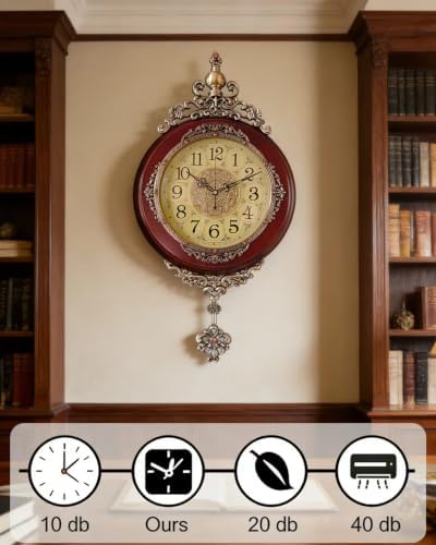 Vintage Wall Clock for Living Room Decor,25"H x 13"W Analog Clocks Silent - Image 4