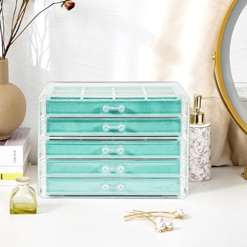ProCase Earring Holder Organizer Jewelry Box with 5 Drawers, Aqua - Image 6