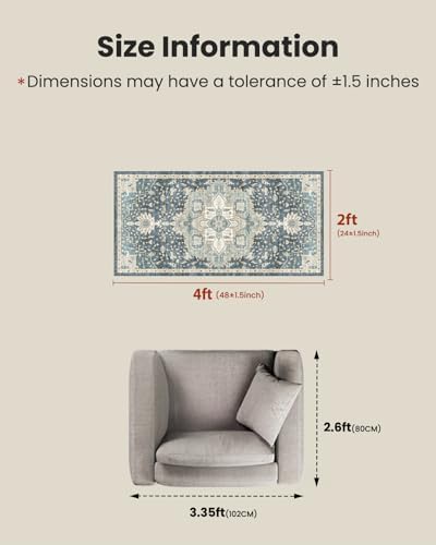 Amada Small 2x4 Washable Area Rug for Entryway, Blue/Yellow, Vintage Style - Image 2