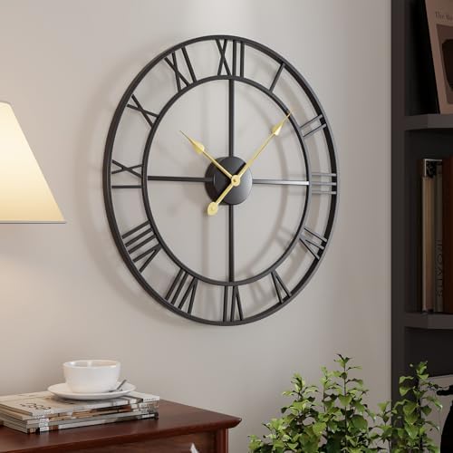 Cuspin 24 Inch Large Wall Clock for Living Room Decor, Black Roman Numeral by Cuspin