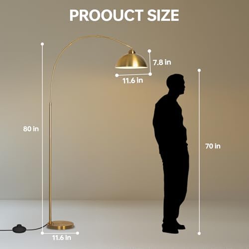 EOEYYOYB Floor Lamp with 3 Light Modes Adjustable– Modern Arc Standing Tall Lamp Dimmable Brightness, Perfect for Living Room, Bedroom, and Office, Gold - Image 5