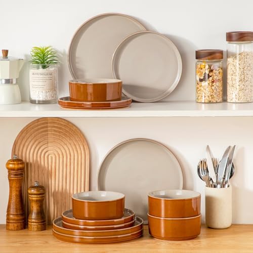 vancasso ONION Ceramic Plates and Bowls Sets, 12 Pieces Grey Dinnerware Sets for Kitchen, Reactive Glaze Dishes Set for 4, Dishwasher and Microwave Safe - Image 5