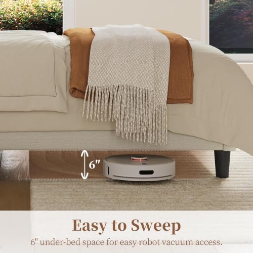 Yaheetech Twin Bed Frame with Headboard,Ivory Channel-Tufted Platform - Image 7