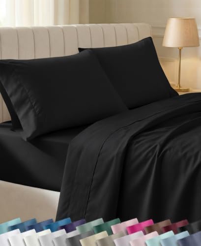 California Design Den 100% Cotton Sateen King Size Bed Sheet Set, Black by CaliforniaDesignDen