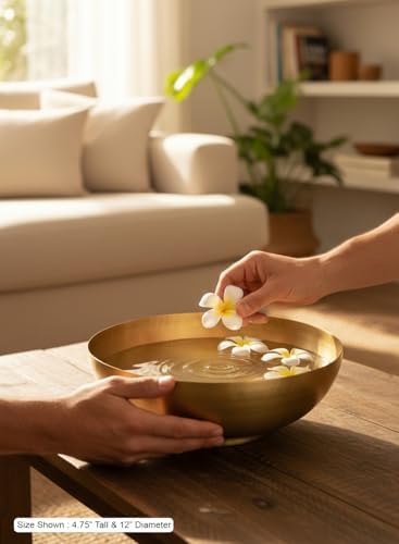 Serene Spaces Living Antique Brass Decorative Bowls, Metal Pedestal Basket for Floating Candles, Flowers, Potpourri & Catchall Decor, Centerpiece for Tabletop, 4.75" Tall x 12" Diameter, Pack of 4 - Image 2
