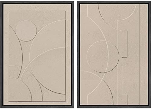 SIGNWIN Framed Canvas Print Wall Art Set Art Deco Geometric Polygon Collage Abstract Shapes Illustrations Minimal Decorative Boho Nordic Relax for Living Room, Bedroom, Office - 24"" x36 x2 Black by SIGNWIN