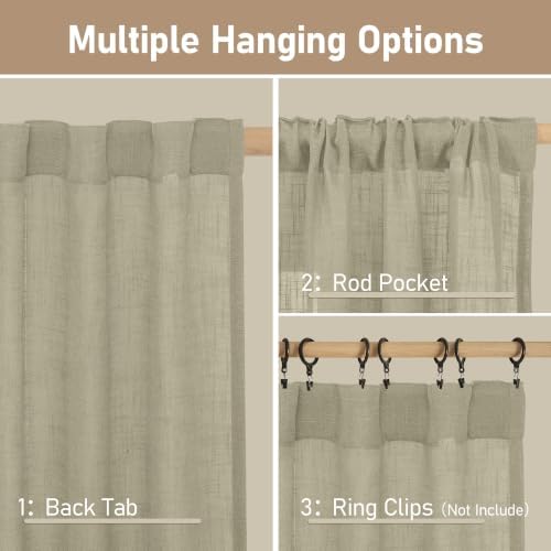 LAMIT 40 Inch Length Linen Curtains for Small Windows Over Silk 2 Panels - Image 3