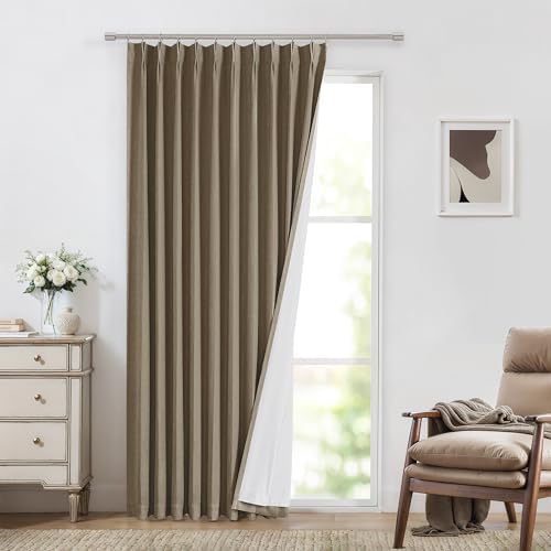 Vision Home Brown Pinch Pleated Full Blackout Curtains Linen Blended 60" Wide Thermal Insulated Window Panels 95 inch for Bedroom Living Room Darkening Pleat Drapes with Hooks Back Tab 60" Wx95 Lx1 by VisionHome