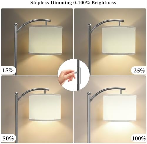 ROTTOGOON Dimmable Floor Lamp, Arc Floor Lamps for Living Room, Stepless Dimming Modern Standing Lamp with Linen Shade, Tall Lamp for Bedroom Office Dining Room- Grey - Image 5