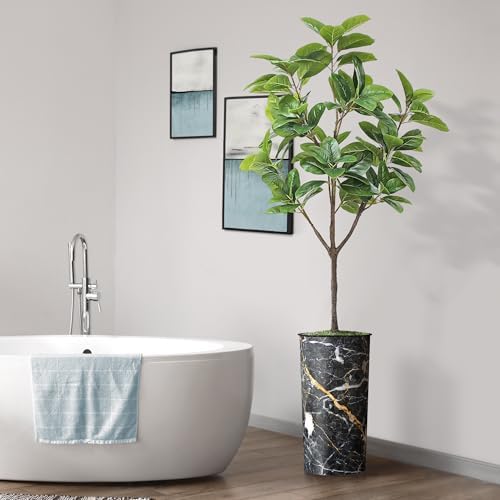 Artificial Tree in Modern Granite Effect Planter, Fake Magnolia Tree for Indoor and Outdoor Home Decoration - 70" Overall Tall (Plant Pot Plus Tree) - Image 6