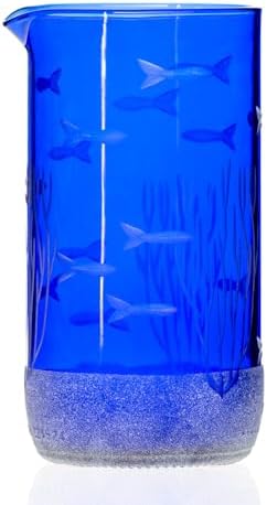 Rolf Glass School of Fish Twice Around Blue Pitcher and Mini Sipper | 13oz Recycled Glass Pitcher & 2” Mini Sipper | Tequila Tasting | Made From Recycled Bottles | Engraved in USA | 2pc + Gift Box Set - Image 3