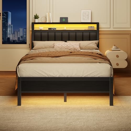 Furnulem Full Size Bed Frame with Charging Station and LED Lights - Image 5