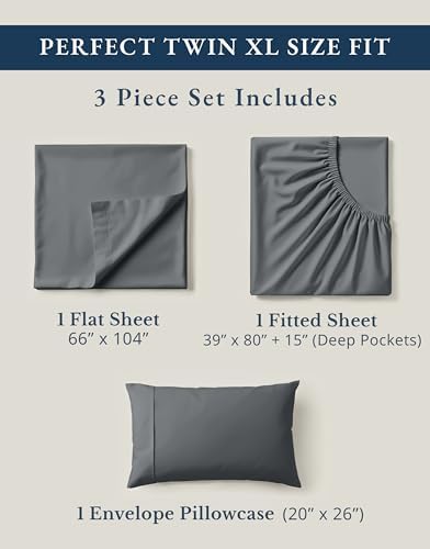 LANE LINEN Twin XL Sheet Set 100% Organic Cotton Cooling Soft - Charcoal - Image 4