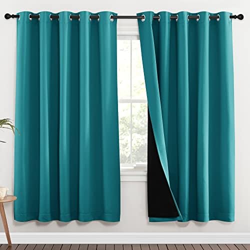 NICETOWN 100% Blackout Window Curtain Panels, Full Light Blocking Drapes with Black Liner for Nursery, 72-inch Drop Thermal Insulated Draperies (Peacock Teal, 2 Pieces, 70-inch Wide Per Panel) by NICETOWN