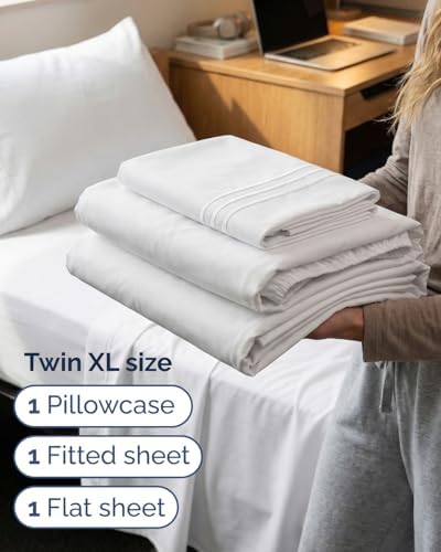 Twin XL 3 Piece Sheet Set - College Dorm Room Essentials - White - Image 3