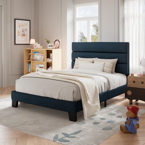 Allewie Twin Size Platform Bed Frame with Fabric Upholstered Headboard by Allewie