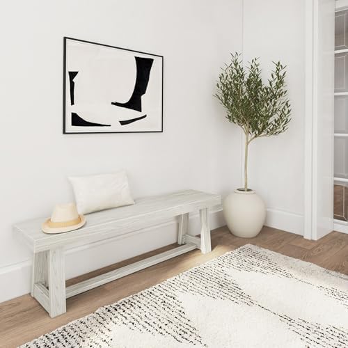 Plank+Beam Classic Dining Bench, 60 Inch, White Sand Wirebrush - Image 4