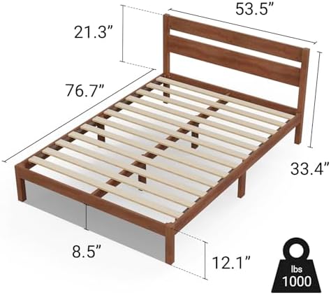 LIFEMENT Full Bed Frame with Headboard Classic Wood Platform, Noise Free, Under Bed Storage, No Box Spring Needed, Easy Assembly, Cherry - Image 2