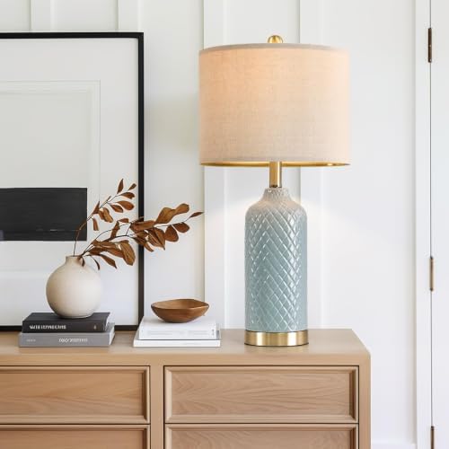 24.25" Modern Ceramic Blue Table Lamps Set of 2 for Living Room Bedroom - Image 6