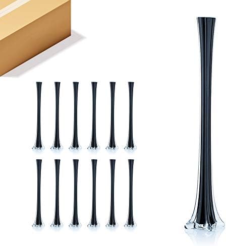 WGV Eiffel Tower Vase Bulk, Open 1.5", Height 24", (Multiple Sizes Choices) Black Glass Floral Container with Sturdy Base, Flower Centerpiece for Wedding Event Home Decor, Arts Crafts, 12 Pieces by WGVInternational-OpusGlassware