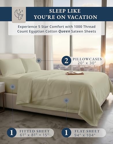 LANE LINEN Cooling Queen Sheet Set 100% Egyptian Cotton Sateen - Linen - Image 2