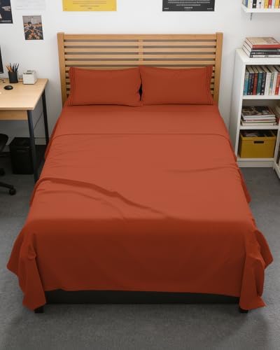 Full XL Sheets - 4 Piece Full XL Sheet Set - Cool & Breathable - Terracotta by CGKUnlimited