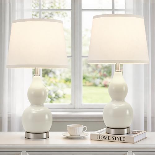 GyroVu 22" Table Lamp Set of 2, Color Temperature Adjustable Double Gourd Ceramic Lamps Classic Nightstand Table Lamps for Bedroom Beside Lamps for Living Room, Cream-Bulbs Included by WelcomeGyroVu