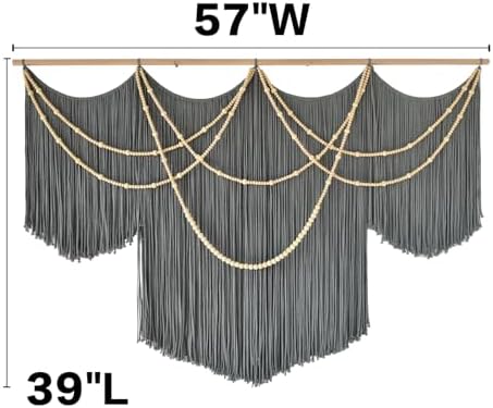 Large Macrame Wall Hanging Grey Boho Wall Art Beaded Decor 57"W*39"L - Image 5