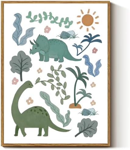 InSimSea Framed Wall Art Vintage Decor, Dinosaur Nursery Prints, 12x16In by InSimSeaArt