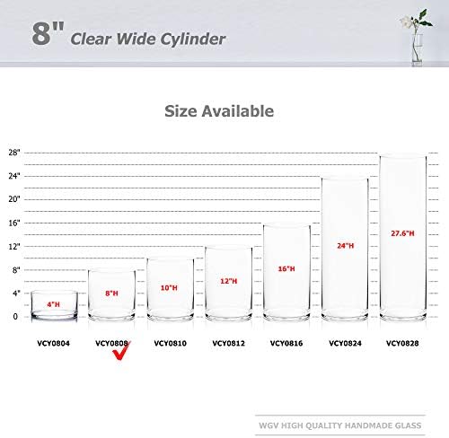 WGVI Thick Weighted Clear Right Cylinder Glass Vases, 8" W x 8" H, Equilateral Cylinder Glass Candle Holders Flower Arrangement Centerpieces Tabletop Storage Container Home Decor, 1 Piece - Image 3