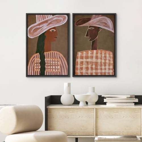 SIGNWIN Framed Canvas Print Wall Art Set Cowboy Cowgirl Portrait Illustrations Modern Minimal Decorative for Living Room, Bedroom, Office - 24"x36"x2 BLACK - Image 3