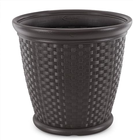 Suncast Sonora 4 Pack 22 Inch Plastic Wicker Indoor or Outdoor Decorative Garden Flower Planter for Entryways, Porch, and Backyard Patios, Dark Brown - Image 2