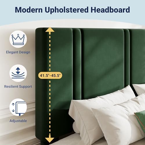 Allewie Queen Platform Bed Frame with Velvet Upholstered Headboard - Image 4