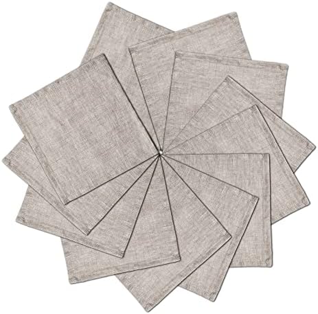 Cocktail Napkins 6 x 6 Inch Natural - 12 Pack, 100% Pure Linen Dinner Small Bar Napkin Cloth Coasters with Hemmed Edges, Durable&Washable, Perfect for Beverage, Party, Dessert, Coffee by LinendoHOME