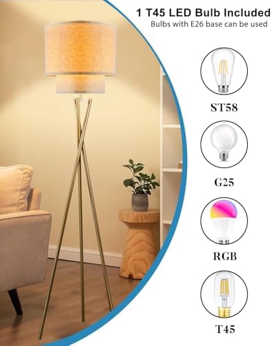 Lightdot Tripod Floor Lamp, Modern Floor Lamps for Living Room, Standing Lamp with Dual Drum, E26 Bulb Included, 67.7" Tall Floor Lamp for Bedroom, Home Office - Image 3