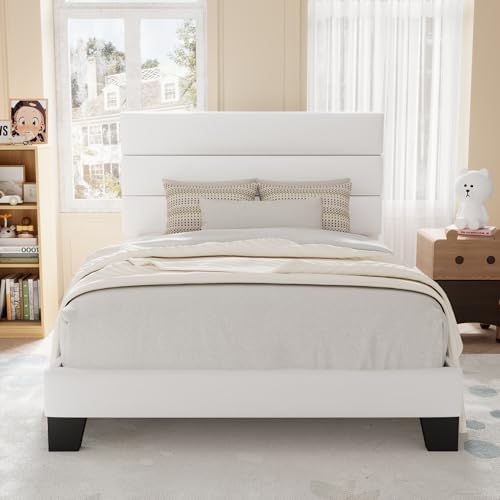 Allewie Twin Size Platform Bed Frame with Velvet Upholstered Headboard by Allewie
