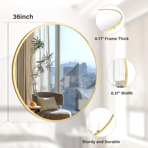 XRAMFY 36 Inch Round Mirror-Gold Circle Mirrors for Bathroom, Entryway - Image 6