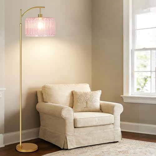 QIYIZM Pink Floor Lamp for Living Room,Bedroom,Gold Dimmable Standing Lamp with Remote,Mid Century Modern Brass Tall Lamp Boho Floor Lamps Arc Stained Glass Flower Floor Light Lamp Girls kids Bohemian - Image 7