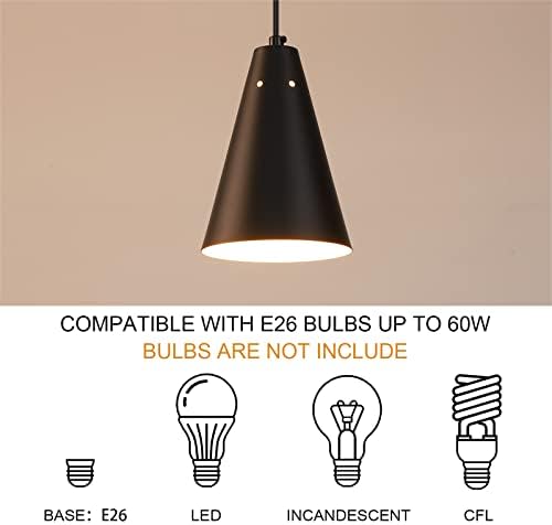 Black Plug In Pendant Light,Hanging Lights With Plug In Cord On/Off Switch, Mini Pendant Lights for Kitchen Island,Modern Farmhouse Pendant Light Fixture with Metal Shade,Hanging Lamps for Bedroom - Image 6